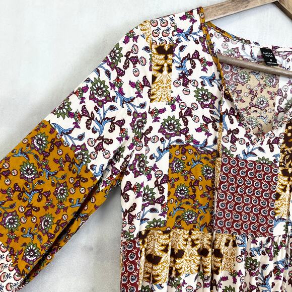 Emery Rose Womens Dress‎ M Boho Patchwork Cottagecore Indie Floral Fall Festival - Picture 4 of 12